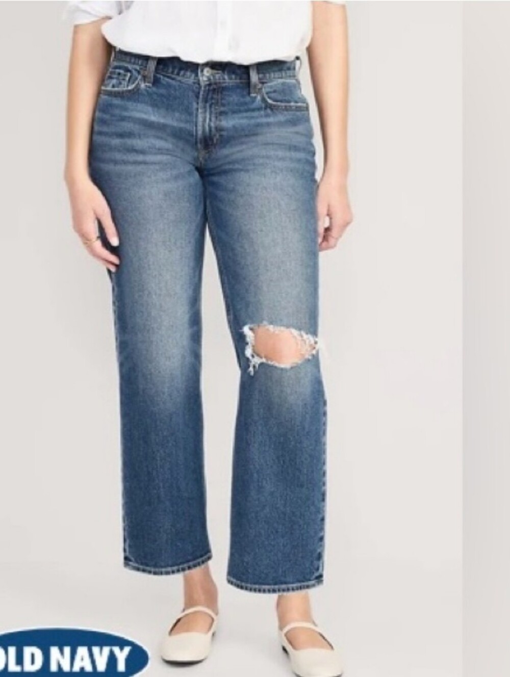 Old Navy Mid-Rise Boyfriend Jeans "Montrose" wash Distressed EUC Sz 14